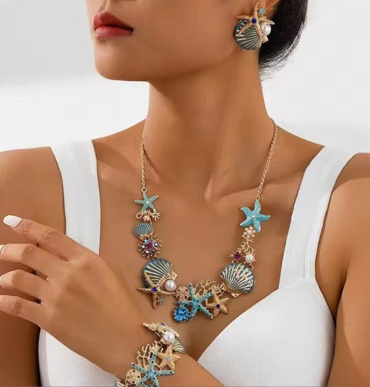 Oceanic Dream Studs – Starfish & Shell Gold Earrings