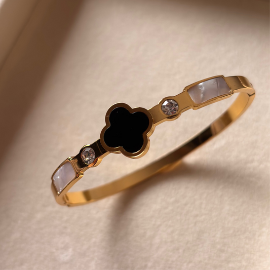 Aurora Dome Charm Cuff – Glossy Sculpted Gold Bracelet