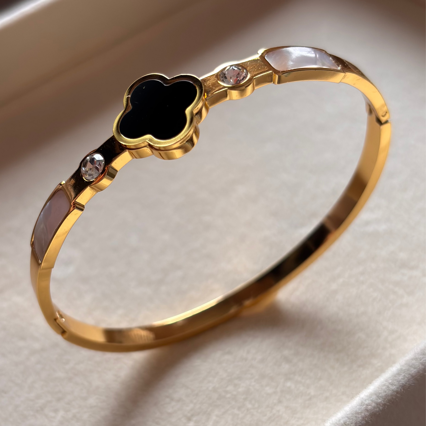 Aurora Dome Charm Cuff – Glossy Sculpted Gold Bracelet