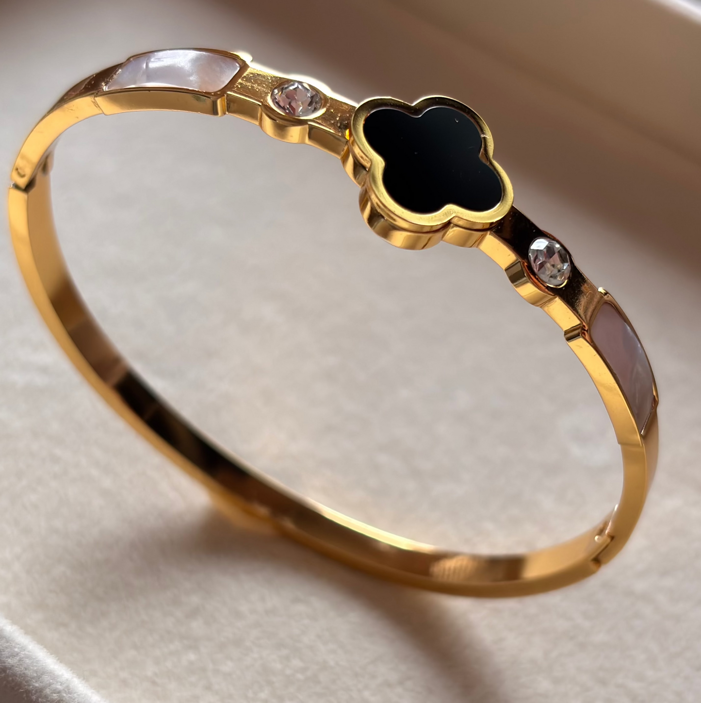 Aurora Dome Charm Cuff – Glossy Sculpted Gold Bracelet