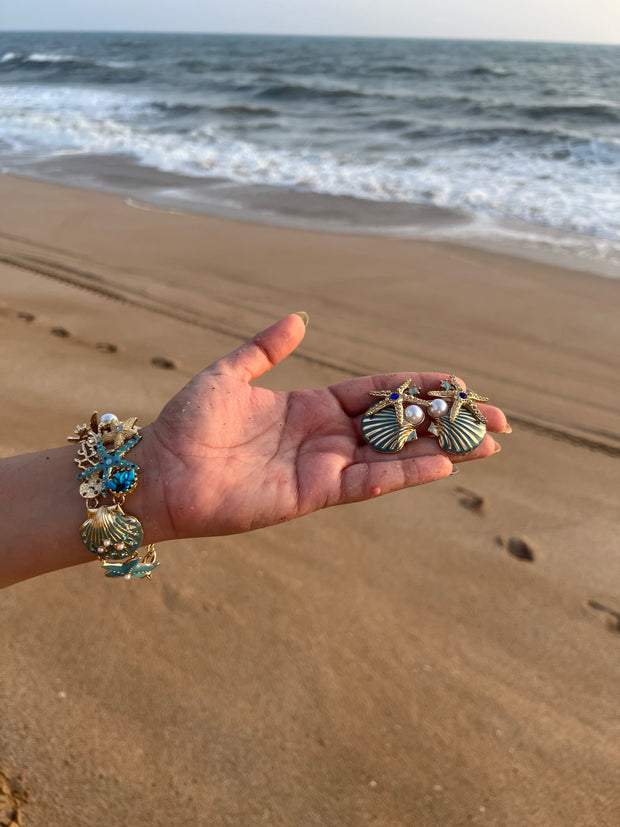 Oceanic Dream Studs – Starfish & Shell Gold Earrings