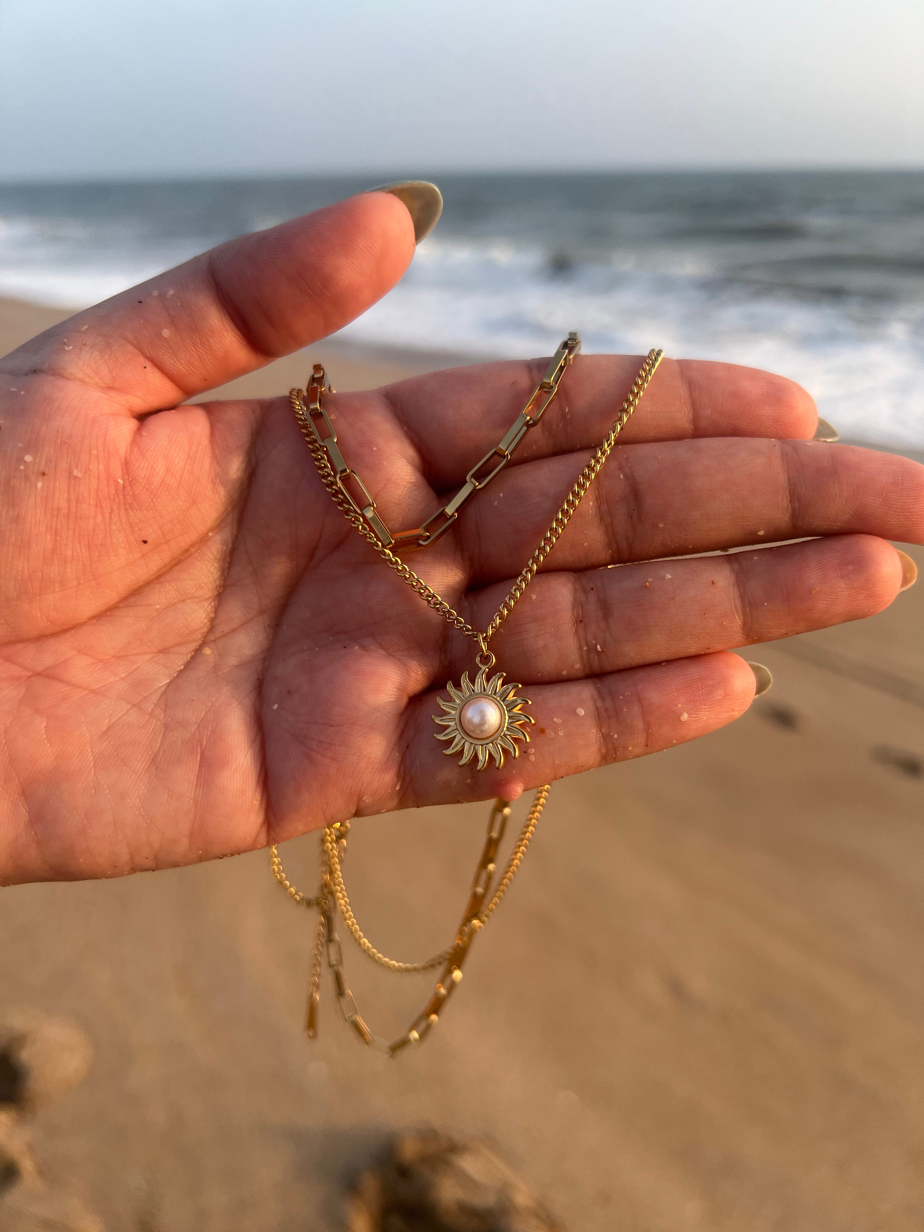Sunburst Pearl Layered Necklace