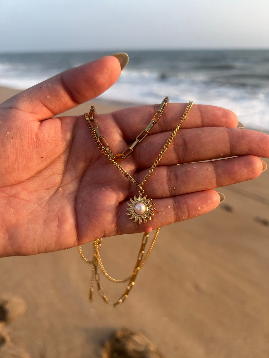 Sunburst Pearl Layered Necklace