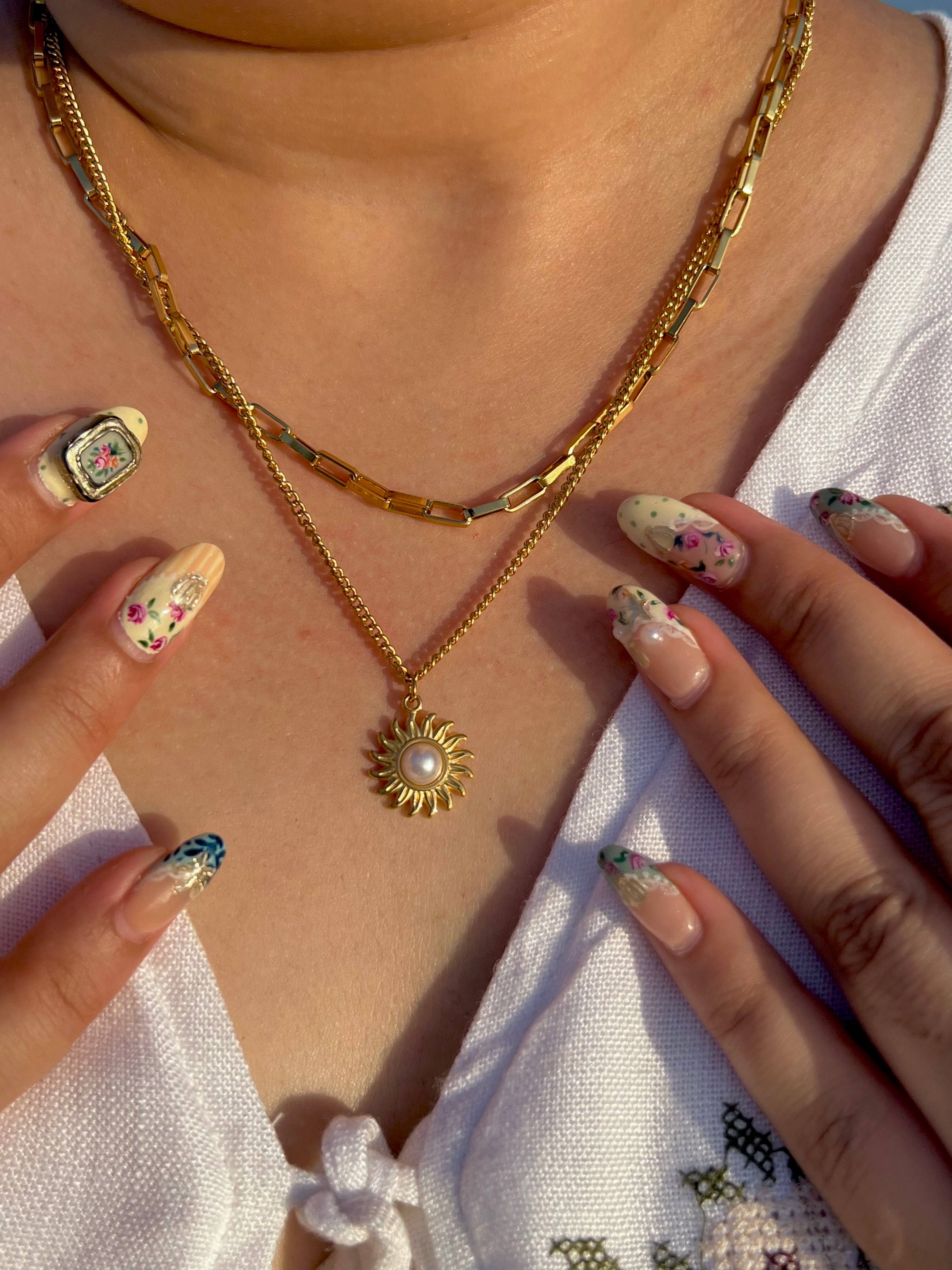 Sunburst Pearl Layered Necklace