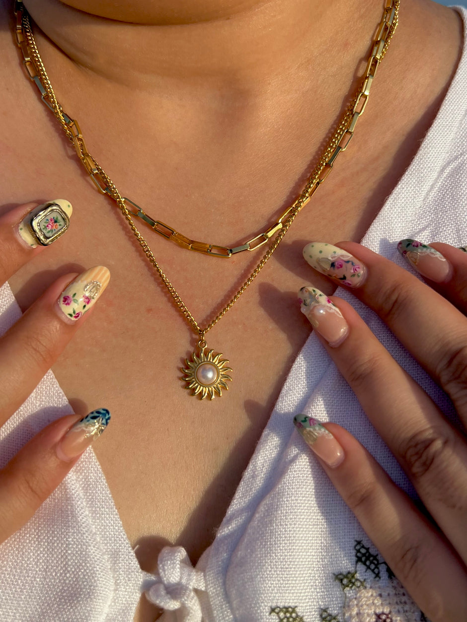 Sunburst Pearl Layered Necklace