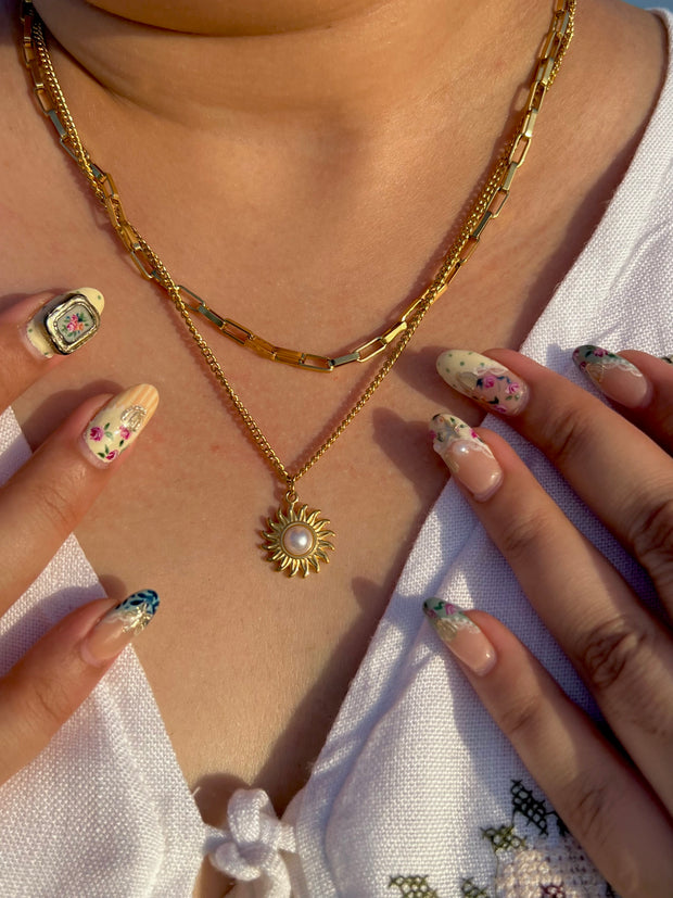 Sunburst Pearl Layered Necklace