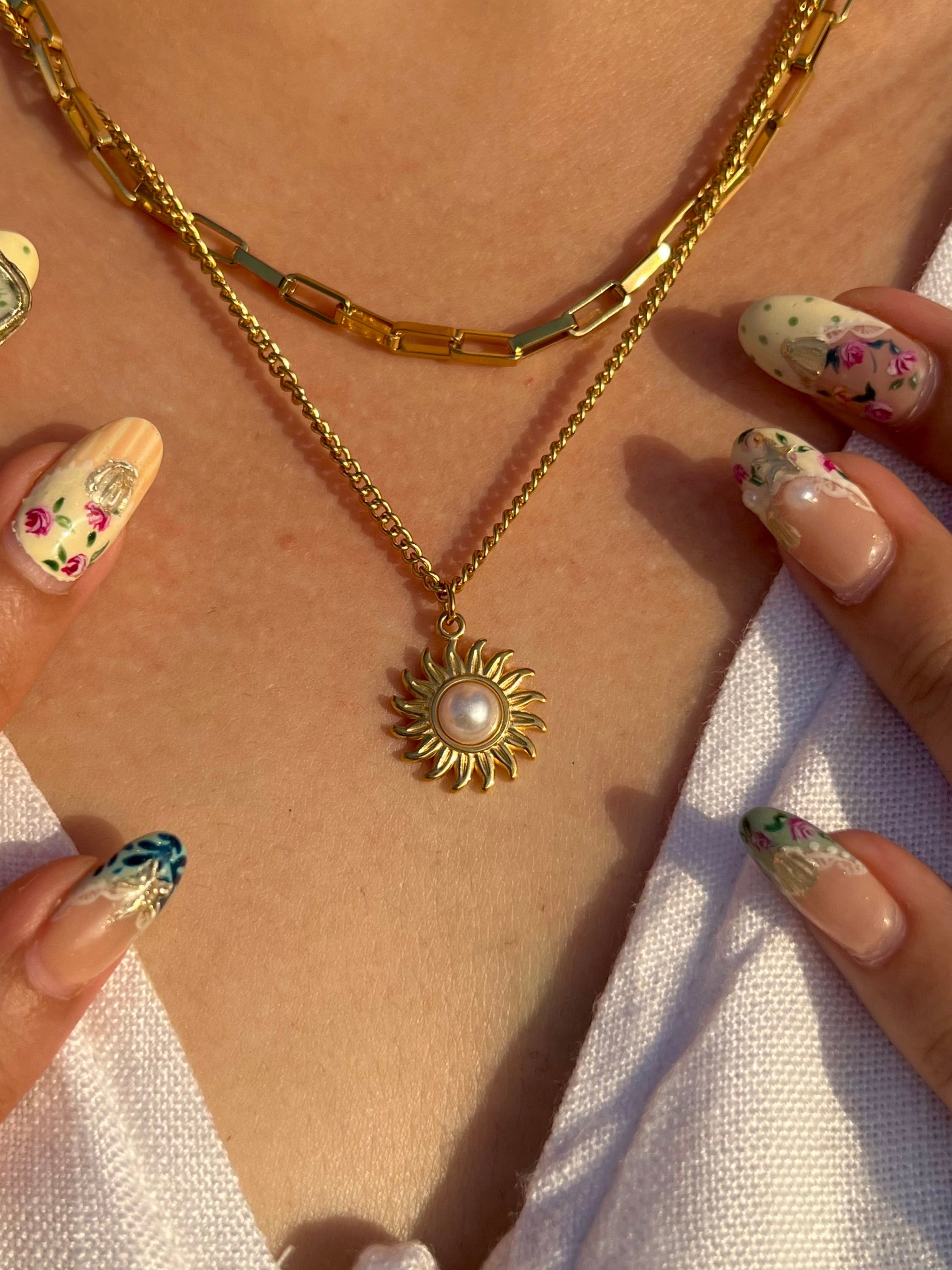 Sunburst Pearl Layered Necklace